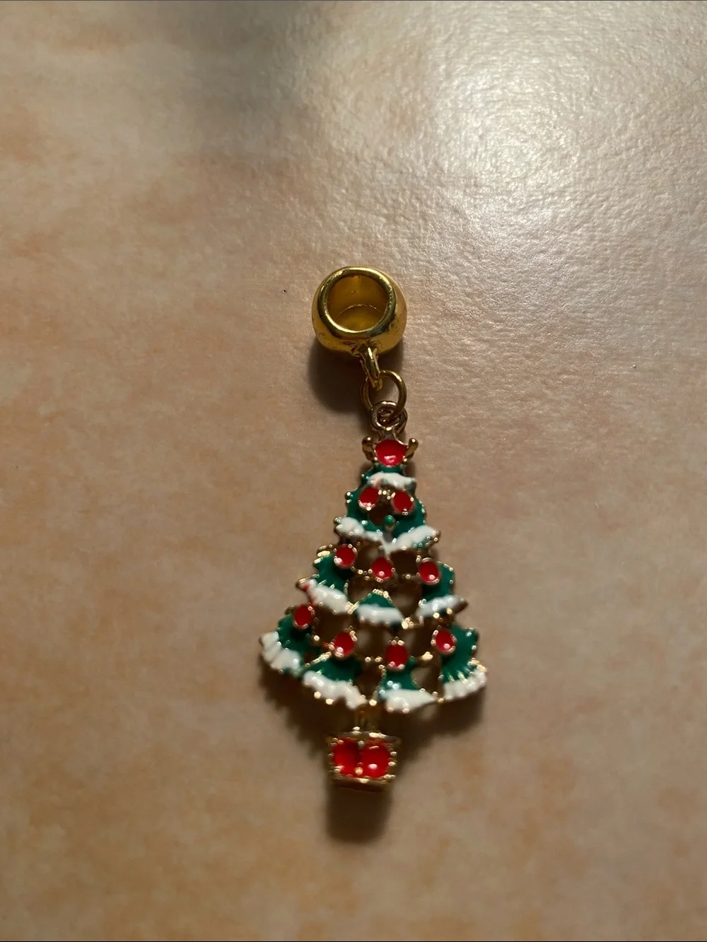Gold-Tone Green and Red Christmas Tree Charm Pendant